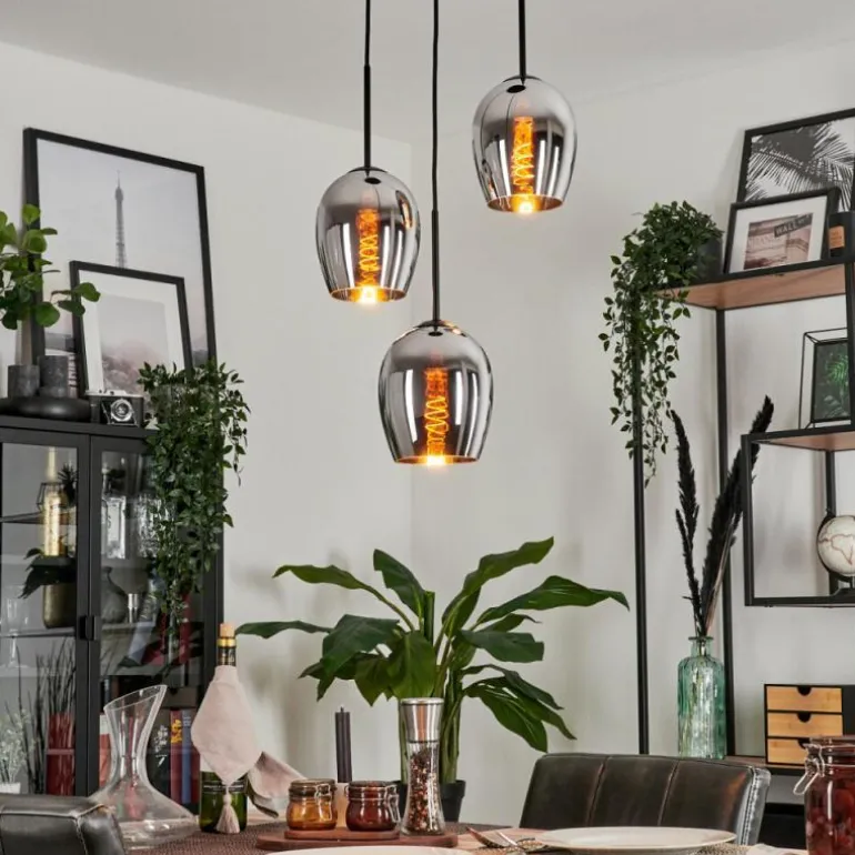 Suspension - Verre Vevino Chrome, Fumé, 3 lumières