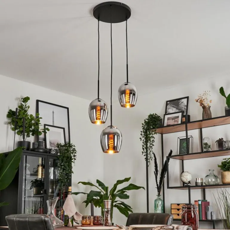 Suspension - Verre Vevino Chrome, Fumé, 3 lumières