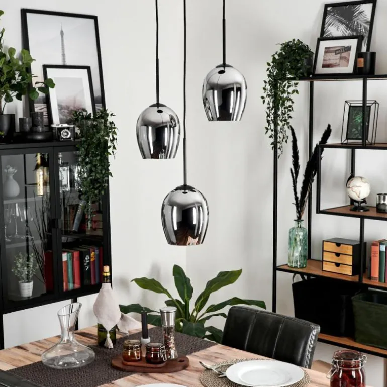 Suspension - Verre Vevino Chrome, Fumé, 3 lumières