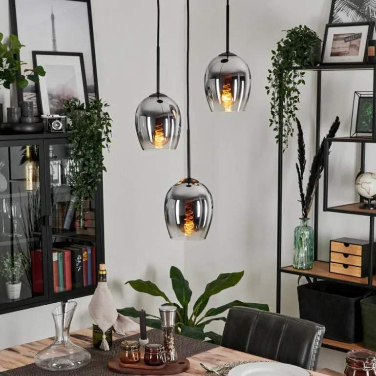 Suspension - Verre Vevino Chrome, Clair, Fumé, 3 lumières