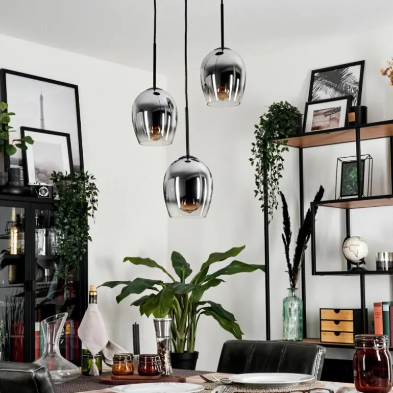 Suspension - Verre Vevino Chrome, Clair, Fumé, 3 lumières