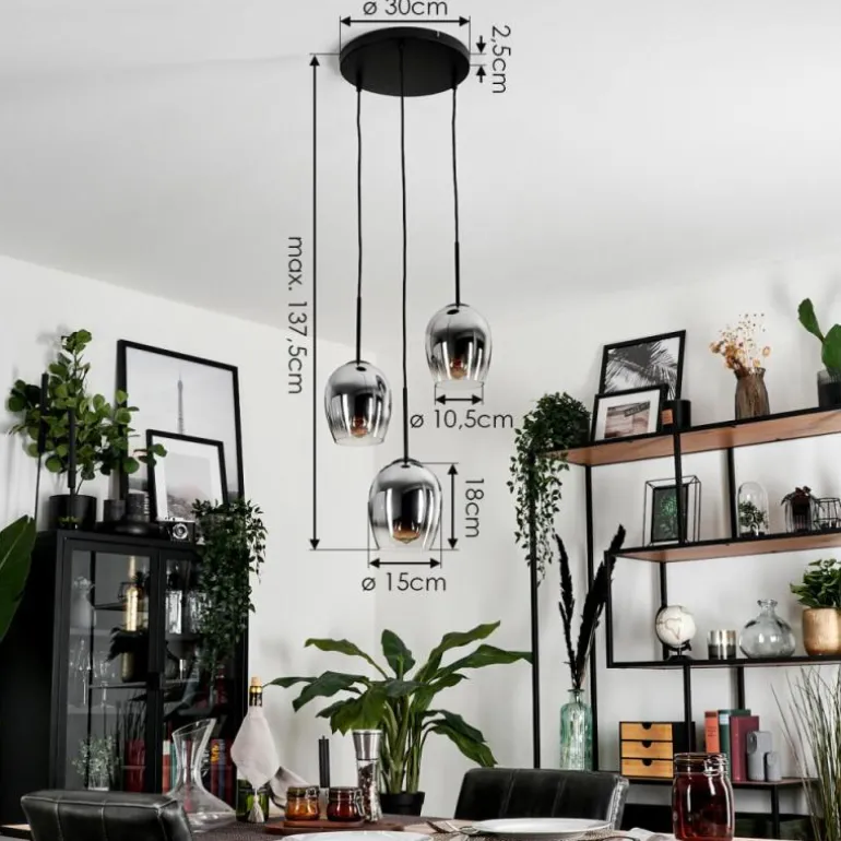 Suspension - Verre Vevino Chrome, Clair, Fumé, 3 lumières