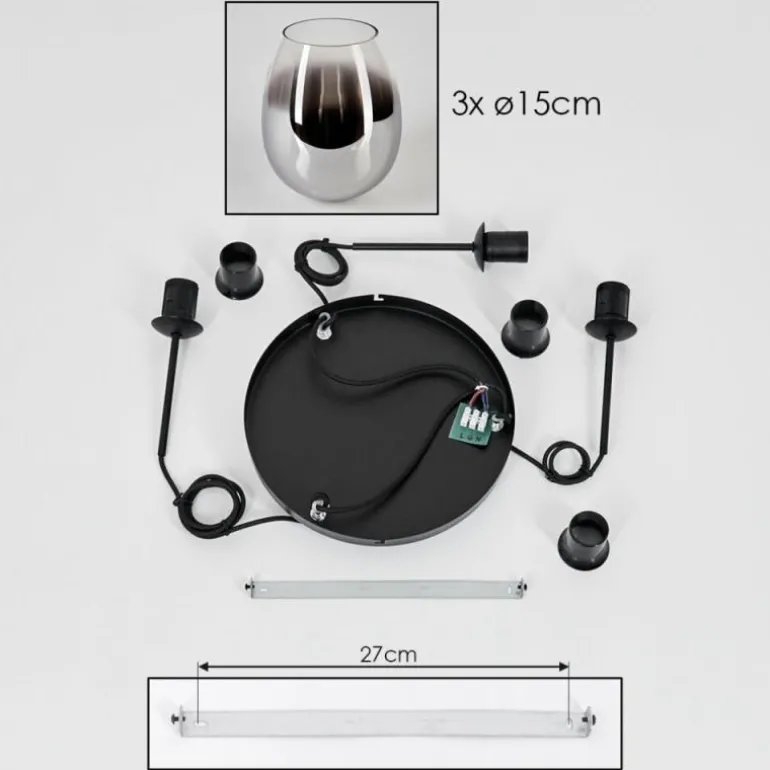 Suspension - Verre Vevino Chrome, Clair, Fumé, 3 lumières