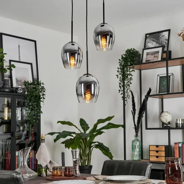 Suspension - Verre Vevino Chrome, Clair, Fumé, 3 lumières