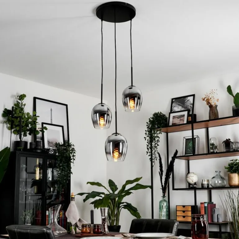 Suspension - Verre Vevino Chrome, Clair, Fumé, 3 lumières