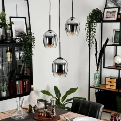 Suspension - Verre Vevino Chrome, Clair, Fumé, 3 lumières