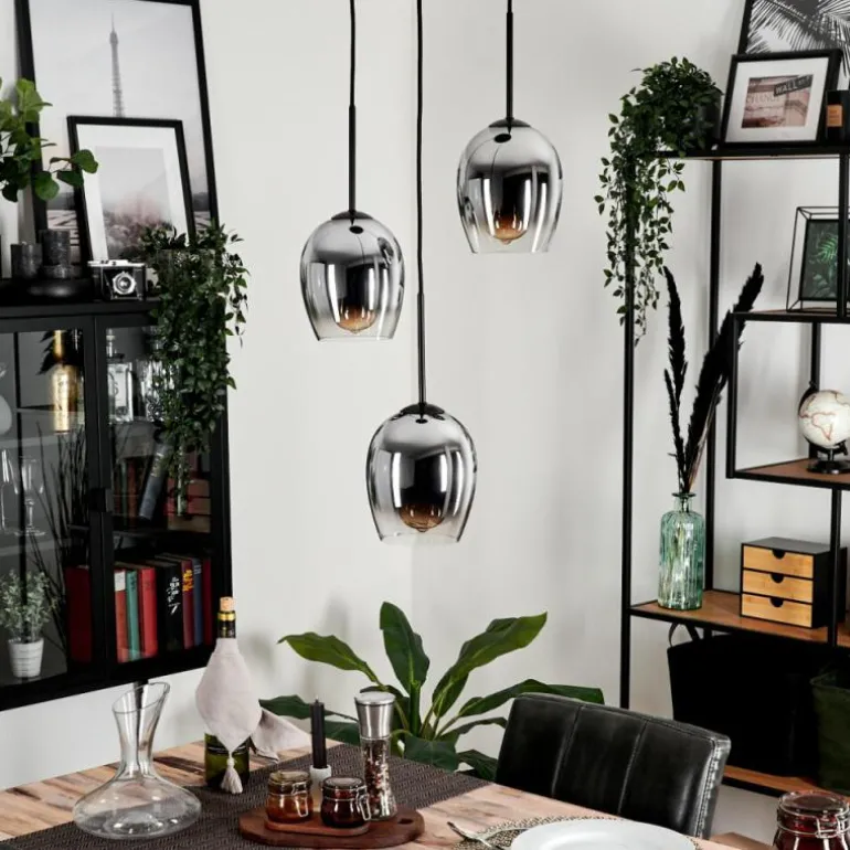 Suspension - Verre Vevino Chrome, Clair, Fumé, 3 lumières