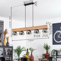 Suspension Vouhet Brun, Couleur bois, Noir, 5 lumières