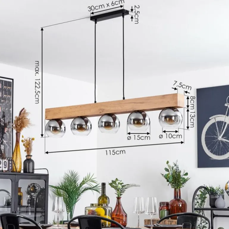 Suspension Vouhet Brun, Couleur bois, Noir, 5 lumières