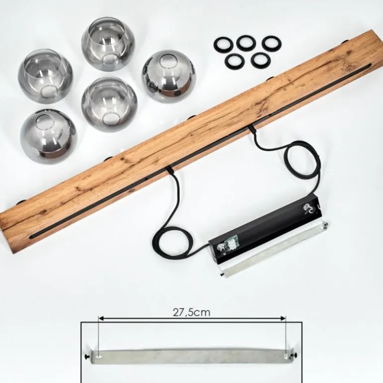 Suspension Vouhet Brun, Couleur bois, Noir, 5 lumières