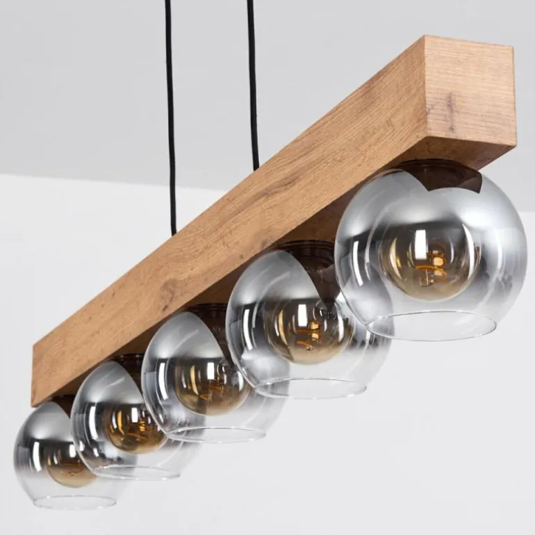 Suspension Vouhet Brun, Couleur bois, Noir, 5 lumières