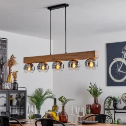 Suspension Vouhet Brun, Couleur bois, Noir, 5 lumières