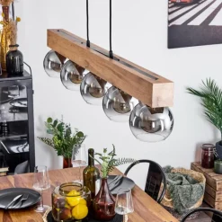 Suspension Vouhet Brun, Couleur bois, Noir, 5 lumières