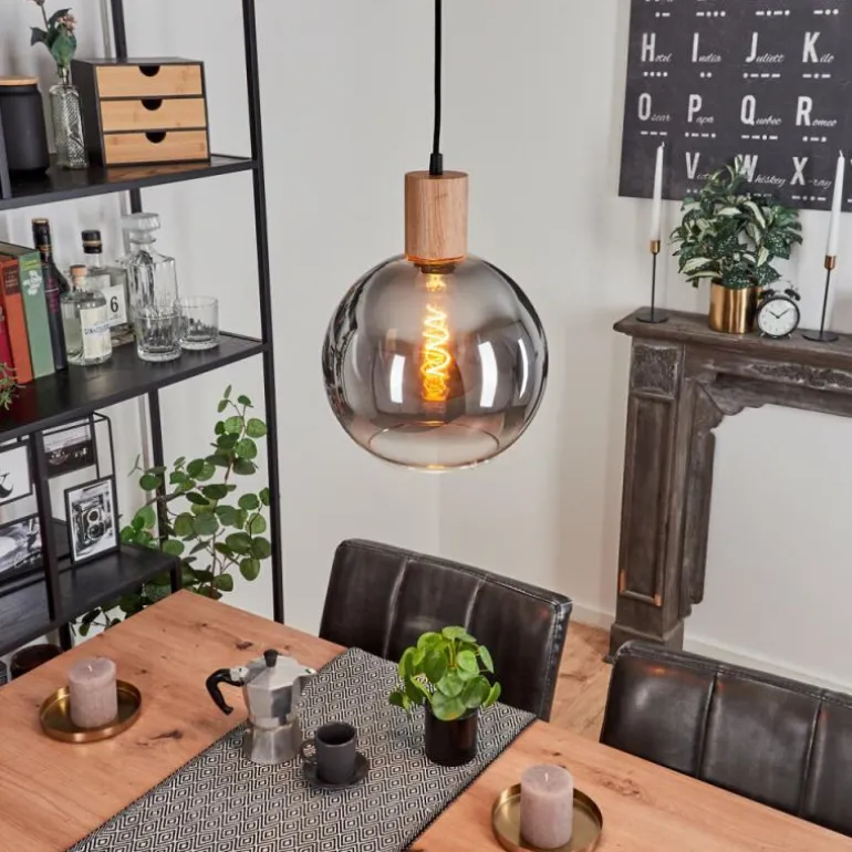 Suspension Vouhet Brun, Couleur bois, Noir, 1 lumière