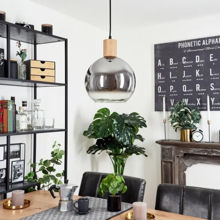 Suspension Vouhet Brun, Couleur bois, Noir, 1 lumière