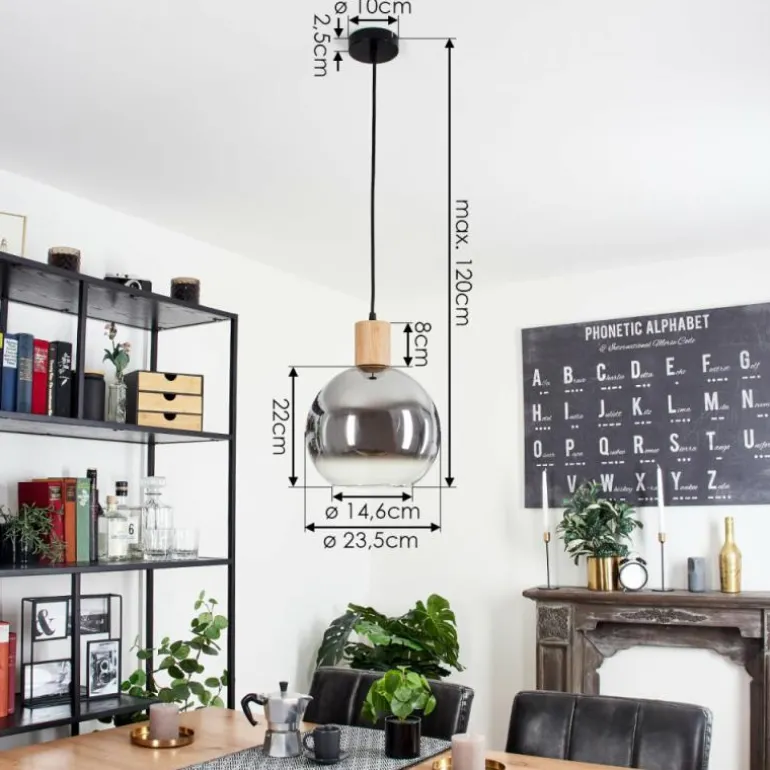 Suspension Vouhet Brun, Couleur bois, Noir, 1 lumière