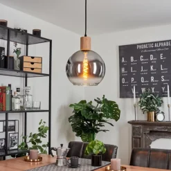 Suspension Vouhet Brun, Couleur bois, Noir, 1 lumière