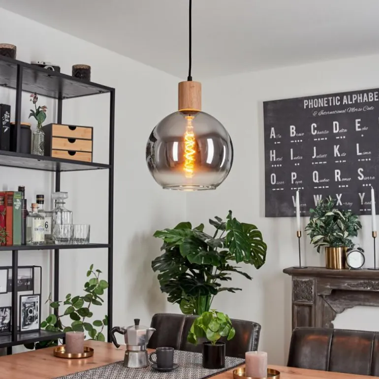 Suspension Vouhet Brun, Couleur bois, Noir, 1 lumière