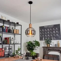 Suspension Vouhet Brun, Couleur bois, Noir, 1 lumière