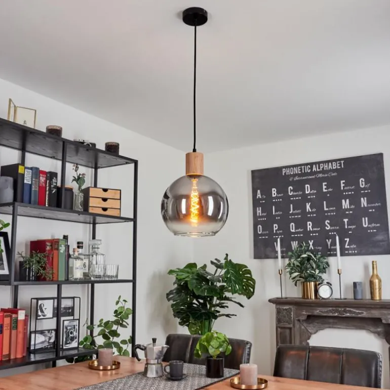 Suspension Vouhet Brun, Couleur bois, Noir, 1 lumière