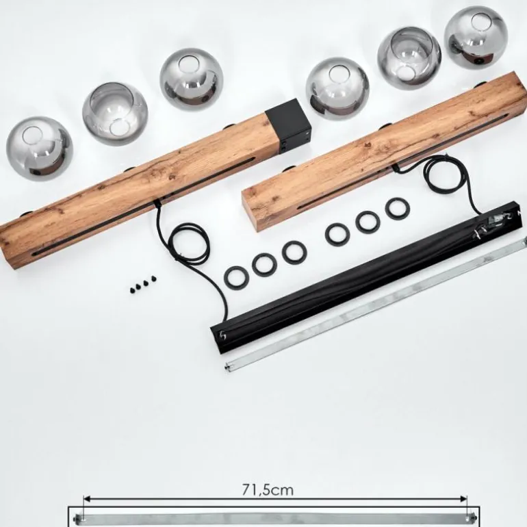 Suspension Vouhet Brun, Couleur bois, Noir, 6 lumières