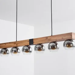 Suspension Vouhet Brun, Couleur bois, Noir, 6 lumières