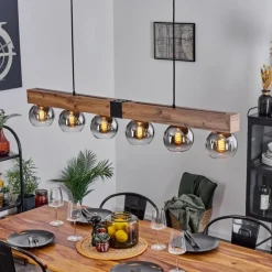 Suspension Vouhet Brun, Couleur bois, Noir, 6 lumières