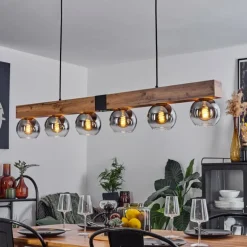 Suspension Vouhet Brun, Couleur bois, Noir, 6 lumières