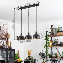 Suspension Wambez Noir, 3 lumières