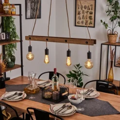 Suspension Aarhus Bois foncé, Noir, 4 lumières