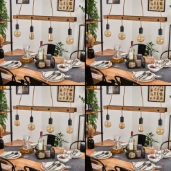 Suspension Aarhus Bois foncé, Noir, 4 lumières