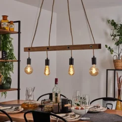 Suspension Aarhus Bois foncé, Noir, 4 lumières