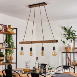 Suspension Aarhus Bois foncé, Noir, 4 lumières