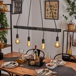 Suspension Aarhus Bois foncé, Noir, 4 lumières