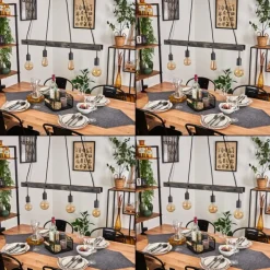 Suspension Aarhus Bois foncé, Noir, 4 lumières