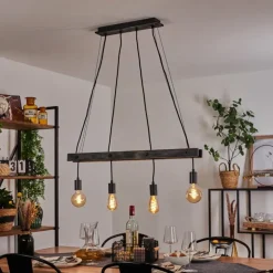 Suspension Aarhus Bois foncé, Noir, 4 lumières
