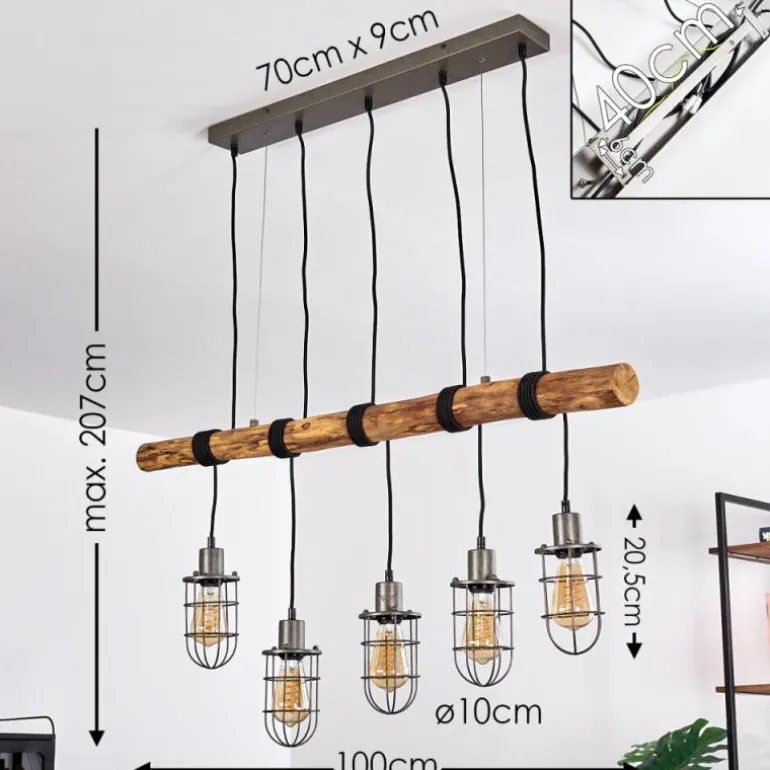 Suspension Adama Bois foncé, Noir, 5 lumières