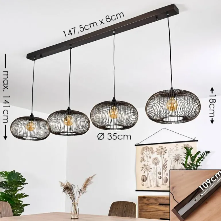 Suspension Agueda Noir, 4 lumières