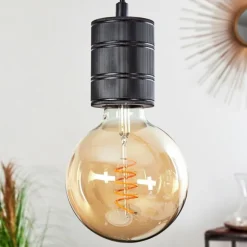 Suspension Ajaccio Bois clair, Noir, 4 lumières