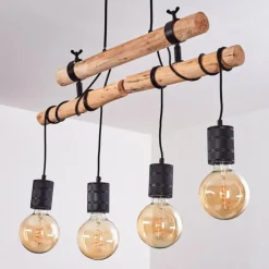 Suspension Ajaccio Bois clair, Noir, 4 lumières