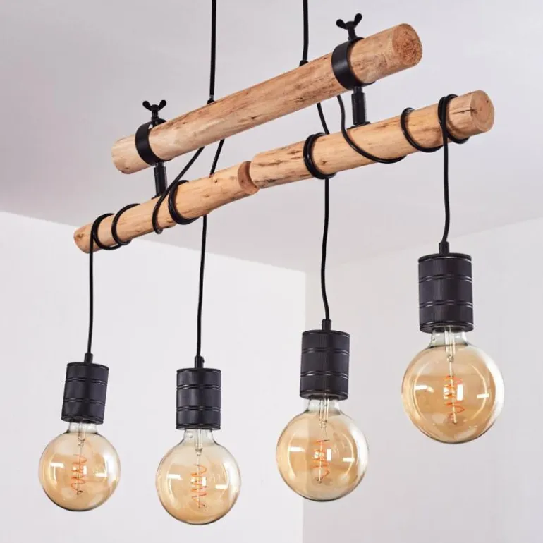 Suspension Ajaccio Bois clair, Noir, 4 lumières