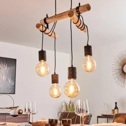 Suspension Ajaccio Bois clair, Noir, 4 lumières