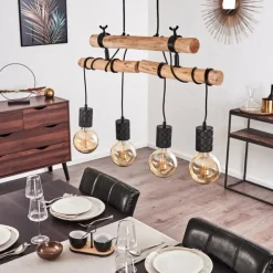 Suspension Ajaccio Bois clair, Noir, 4 lumières