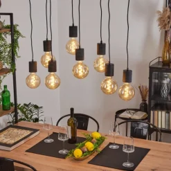 Suspension Ajaccio Noir, 8 lumières