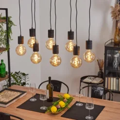 Suspension Ajaccio Noir, 8 lumières