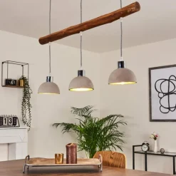 Suspension Ambri Bois clair, Nickel mat, 3 lumières