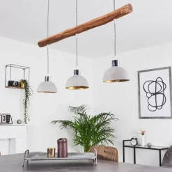 Suspension Ambri Bois clair, Nickel mat, 3 lumières