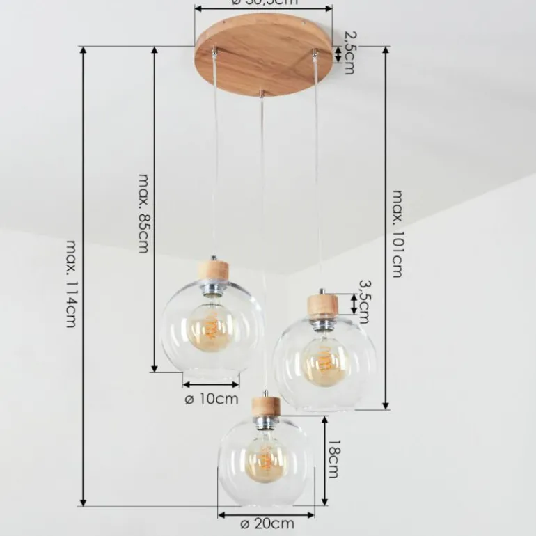 Suspension Andeer Chrome, Écru, 3 lumières
