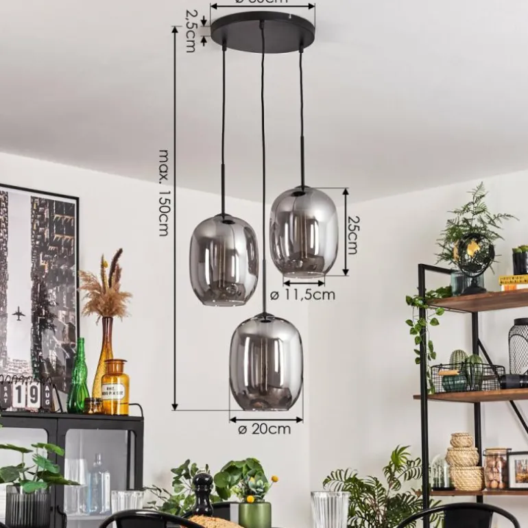 Suspension Apedo Clair, Fumé, 3 lumières