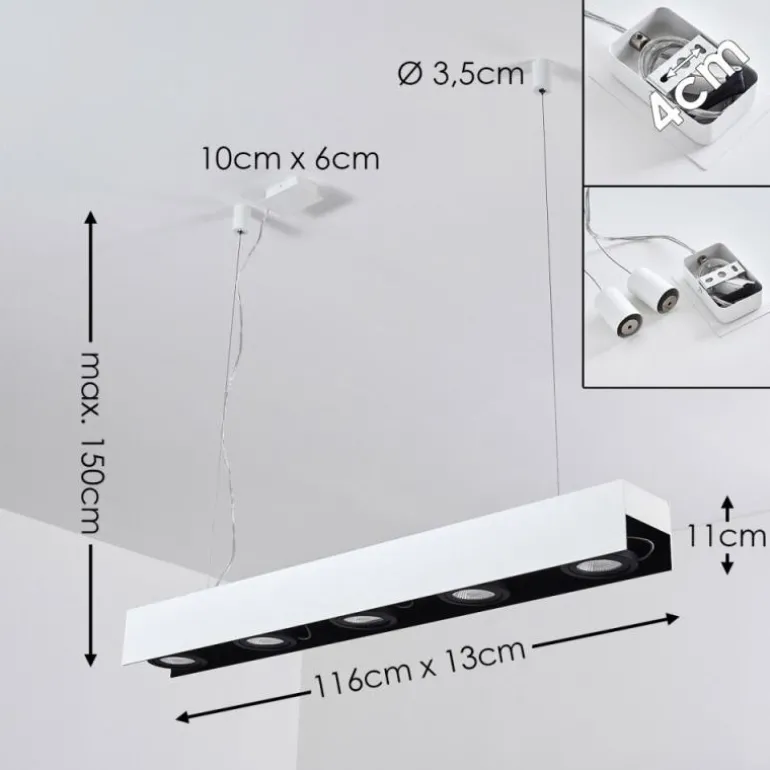 Suspension Bacoor LED Noir, Blanc, 5 lumières